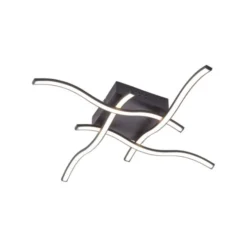 LED-Deckenleuchte, schwarz, quadratisch, 4 Leuchtarme, Wellenform, modern
