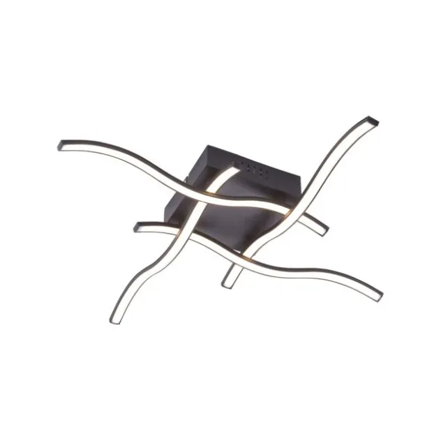 LED-Deckenleuchte, schwarz, quadratisch, 4 Leuchtarme, Wellenform, modern