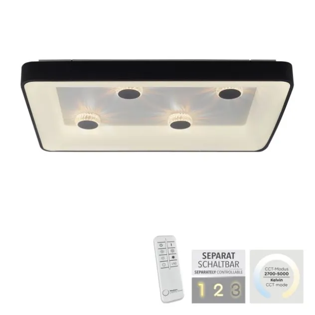 LED Deckenleuchte schwarz rechteckig Kristalleffekte dimmbar steuerbar CCT