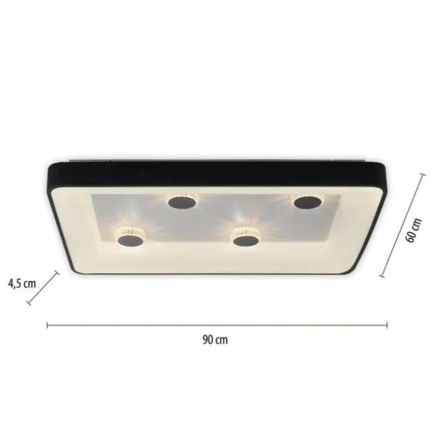 LED Deckenleuchte schwarz rechteckig Kristalleffekte dimmbar steuerbar CCT