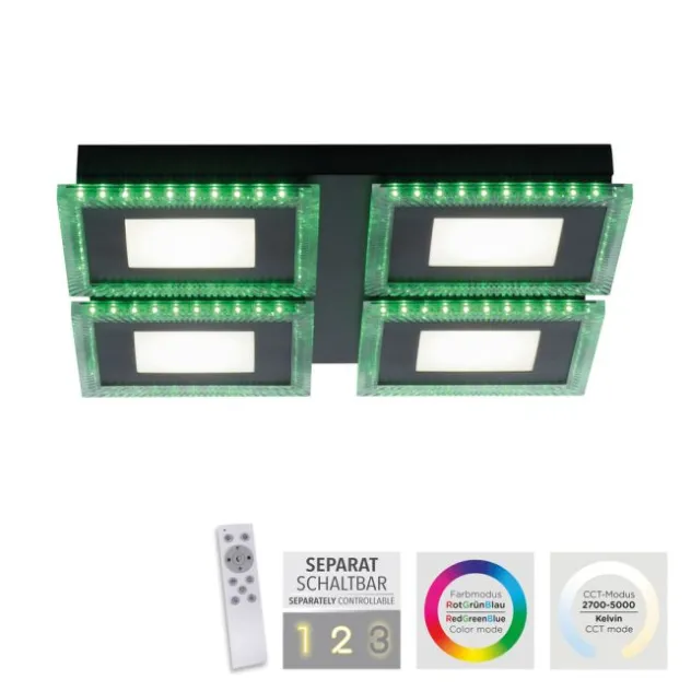LED Deckenleuchte schwarz RGB Farbmodus CCT dimmbar 4 flammig