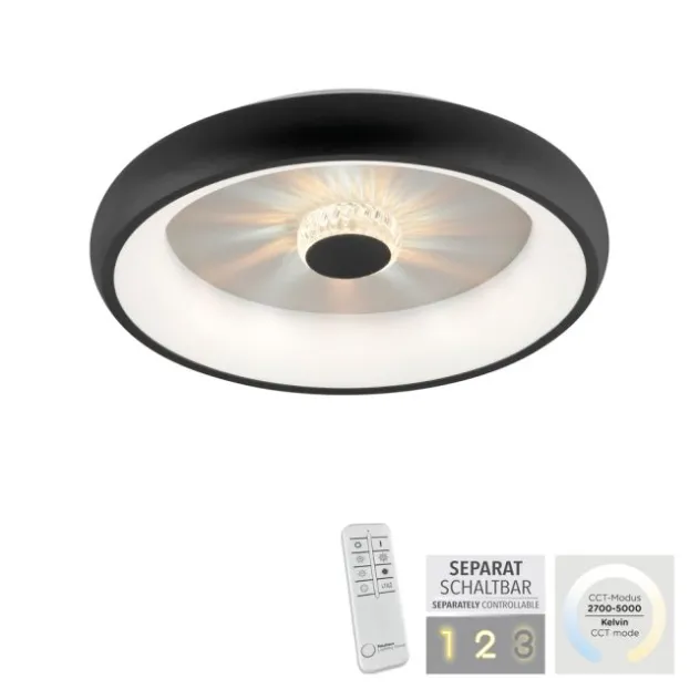 LED Deckenleuchte schwarz rund Kristalleffekte dimmbar CCT