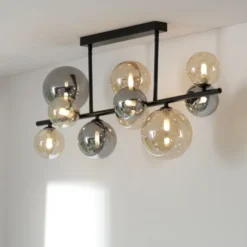 LED Deckenleuchte schwarz rund Rauchglas Amberglas warmweiß