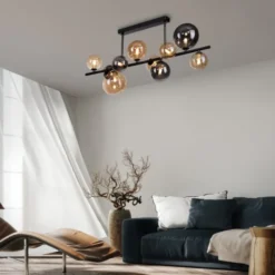 LED Deckenleuchte schwarz rund Rauchglas Amberglas warmweiß