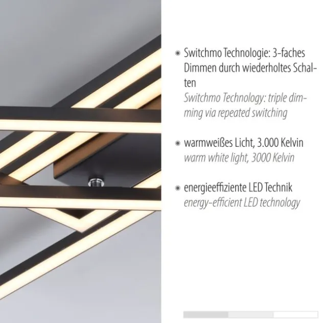 LED Deckenleuchte schwarz Switchmo 3-Stufen Dimmung Memoryfunktion