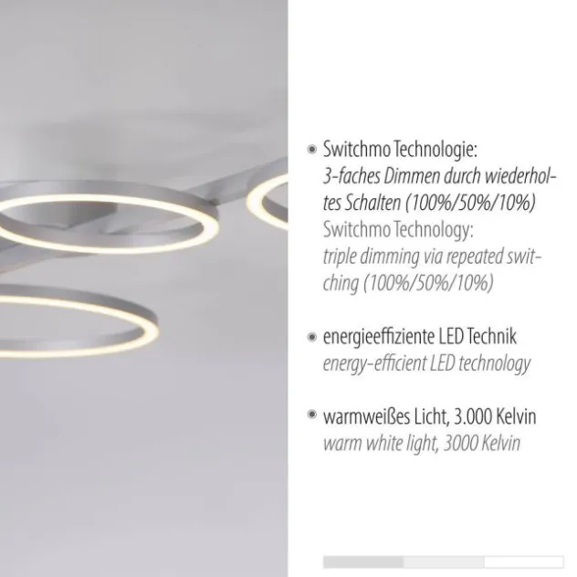 LED Deckenleuchte silber dimmbar in 3 Stufen Ringform Memoryfunktion