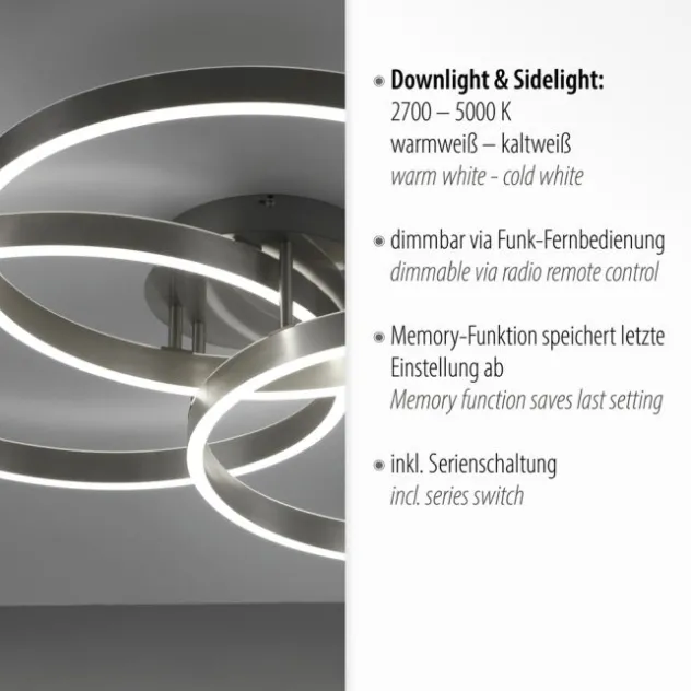 LED Deckenleuchte silberfarbig rund dimmbar CCT Memoryfunktion