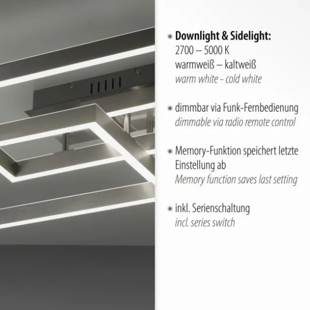 LED Deckenleuchte silberfarbig 82x50cm dimmbar CCT Memoryfunktion