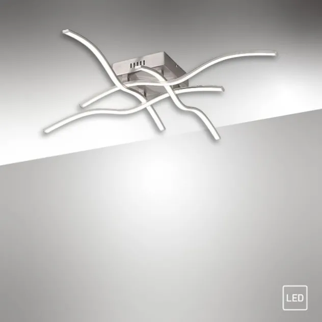 LED Deckenleuchte silber, 4 Leuchtarme, geschwungene Rautenform, warmweiß