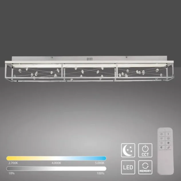 LED Deckenleuchte SKINA, chrom, quadratisch, dimmbar, Funk-Fernbedienung, Memoryfunktion