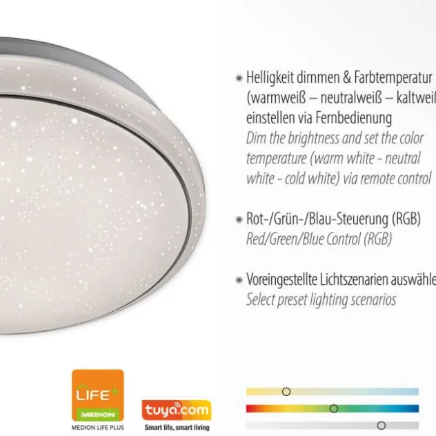 LED Deckenleuchte, Smart Home fähig, RGB+W, Fernbedienung, Sternenhimmeloptik