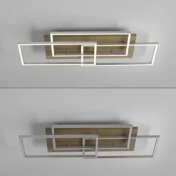 LED-Deckenleuchte, stahlfarben, Holzdekor, 72x40cm, CCT
