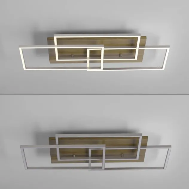 LED-Deckenleuchte, stahlfarben, Holzdekor, 72x40cm, CCT