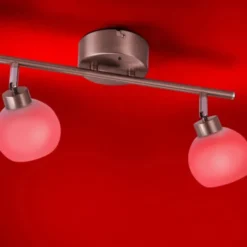 LED-Deckenleuchte, stahlfarben, 2-flammig, Opalglas, inkl. Fernbedienung