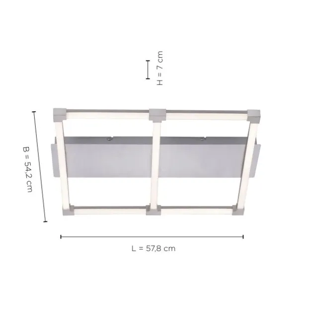 LED Deckenleuchte, stahlfarben, quadratisch, modern, 58x54cm, warmweiß