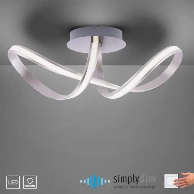 LED Deckenleuchte, stahlfarben, geschwungenes Design, inkl. Dimmfunktion