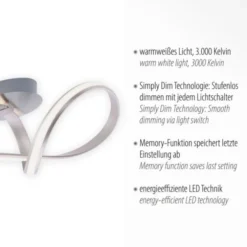 LED Deckenleuchte, stahlfarben, geschwungenes Design, inkl. Dimmfunktion