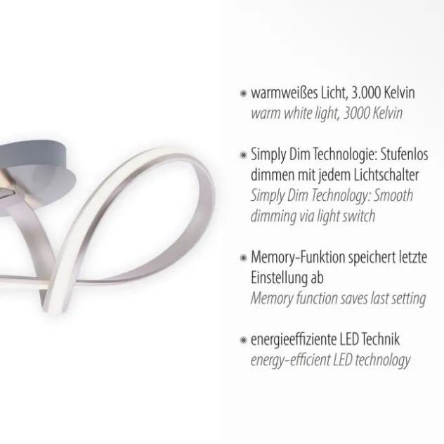 LED Deckenleuchte, stahlfarben, geschwungenes Design, inkl. Dimmfunktion