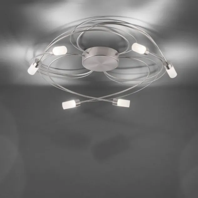 LED-Deckenleuchte, stahlfarben, Landhaus Stil, sechs Leuchtköpfe, modern