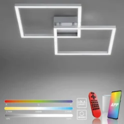 LED Deckenleuchte stahlfarben, quadratisch, Smart Home fähig, dimmbar, Fernbedienung