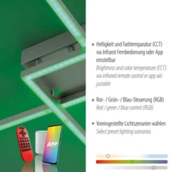 LED Deckenleuchte stahlfarben, quadratisch, Smart Home fähig, dimmbar, Fernbedienung