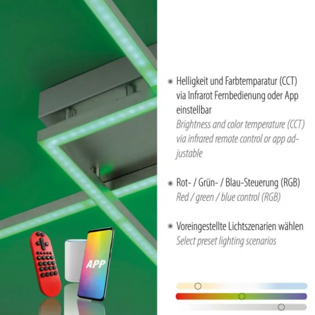 LED Deckenleuchte stahlfarben, quadratisch, Smart Home fähig, dimmbar, Fernbedienung