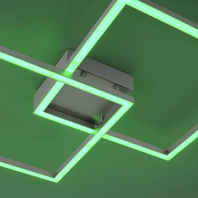 LED Deckenleuchte stahlfarben, quadratisch, Smart Home fähig, dimmbar, Fernbedienung