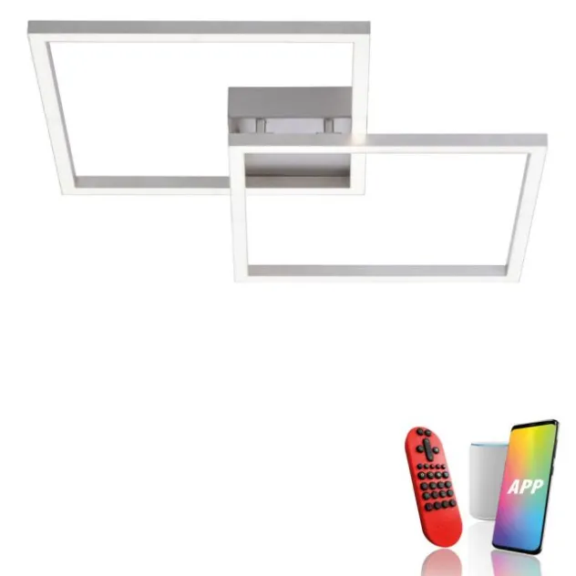 LED Deckenleuchte stahlfarben, quadratisch, Smart Home fähig, dimmbar, Fernbedienung