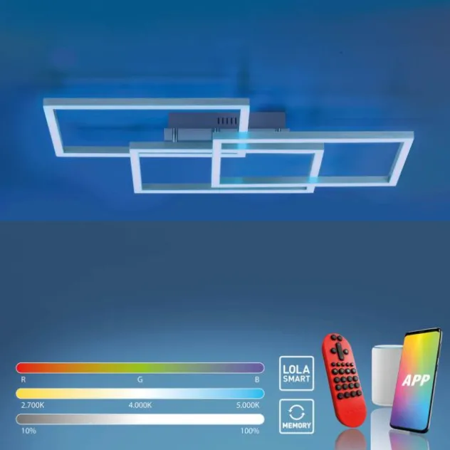 LED Deckenleuchte, stahlfarben, quadratisch, Smar Home fähig