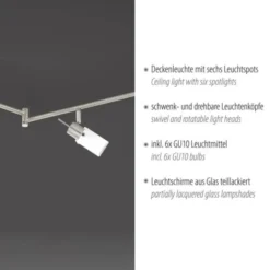 LED-Deckenleuchte, stahlfarben, 6-flammig, verstellbar, GU10