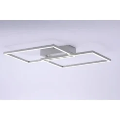 LED Deckenleuchte, stahlfarben, 2-flammig, dimmbar, geometrisches Design