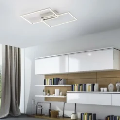 LED Deckenleuchte, stahlfarben, 2-flammig, dimmbar, geometrisches Design