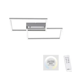 LED Deckenleuchte, stahlfarben, 2-flammig, dimmbar, geometrisches Design