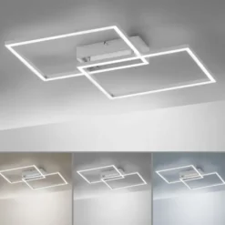 LED Deckenleuchte, stahlfarben, 2-flammig, dimmbar, geometrisches Design