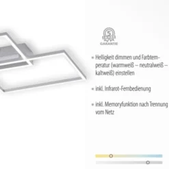 LED Deckenleuchte, stahlfarben, 2-flammig, dimmbar, geometrisches Design