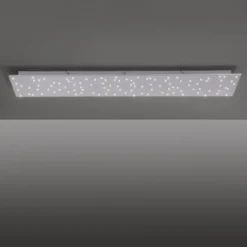 LED Deckenleuchte, stahlfarben, rechteckig, Sternenhimmel-Optik, dimmbar