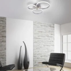 LED Deckenleuchte, stahlfarben, 3 Lichtringe, modern, rund, design