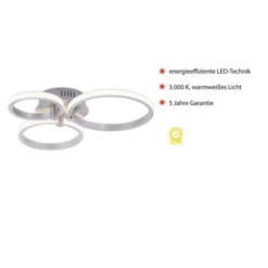 LED Deckenleuchte, stahlfarben, 3 Lichtringe, modern, rund, design