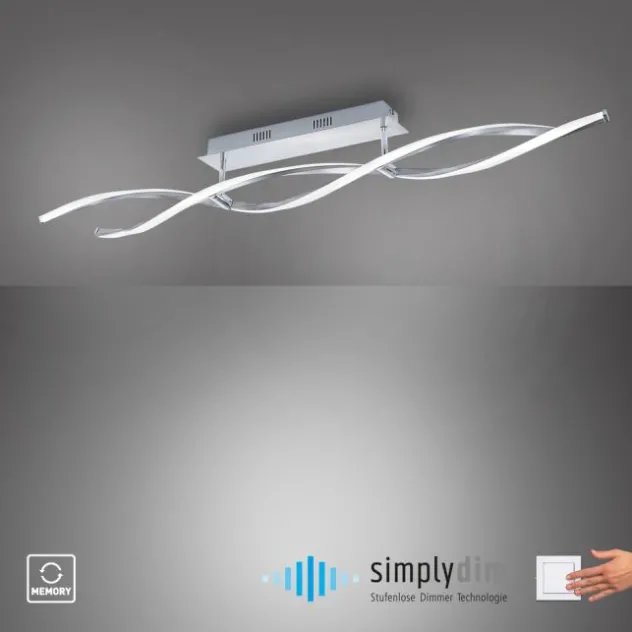LED Deckenleuchte, stahlfarben, wellenförmige Leuchtkörper, dimmbar, modern