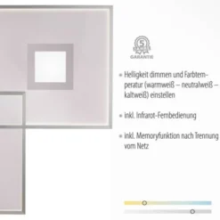 LED Deckenleuchte, stahlfarben, modernes Design, dimmbar, Fernbedienung