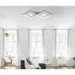 LED Deckenleuchte, stahlfarben, modernes Design, dimmbar, Fernbedienung