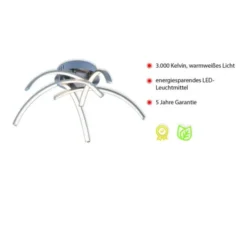 LED Deckenleuchte, stahlfarben, 5 flammig modern, Wohnzimmer