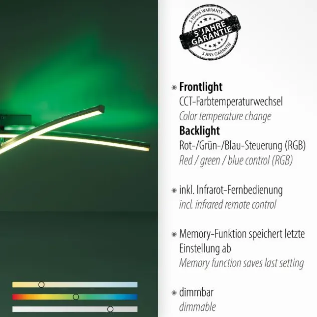LED-Deckenleuchte, Stahl, Fernbedienung, dimmbar, RGB, CCT