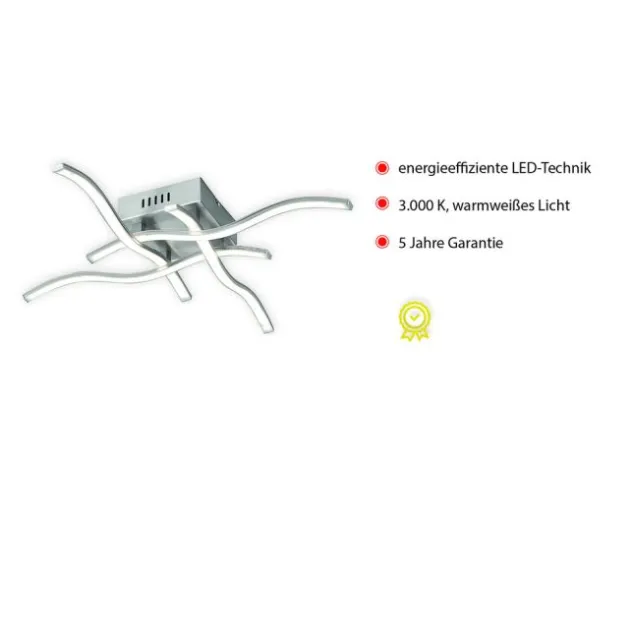 LED-Deckenleuchte, stahl, 4 Leuchtarme, Rautenform, warmweiße Lichtfarbe