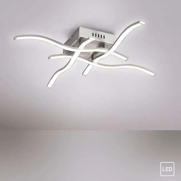LED-Deckenleuchte, stahl, 4 Leuchtarme, Rautenform, warmweiße Lichtfarbe