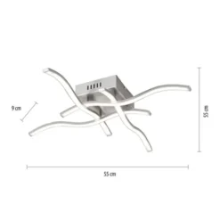 LED-Deckenleuchte, stahl, 4 Leuchtarme, Rautenform, warmweiße Lichtfarbe
