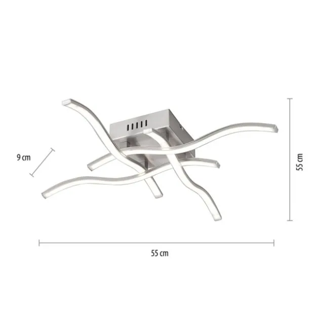 LED-Deckenleuchte, stahl, 4 Leuchtarme, Rautenform, warmweiße Lichtfarbe