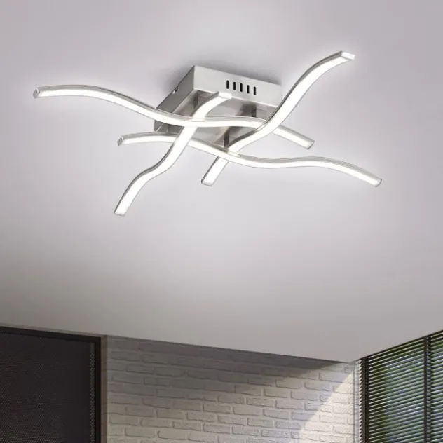 LED-Deckenleuchte, stahl, 4 Leuchtarme, Rautenform, warmweiße Lichtfarbe