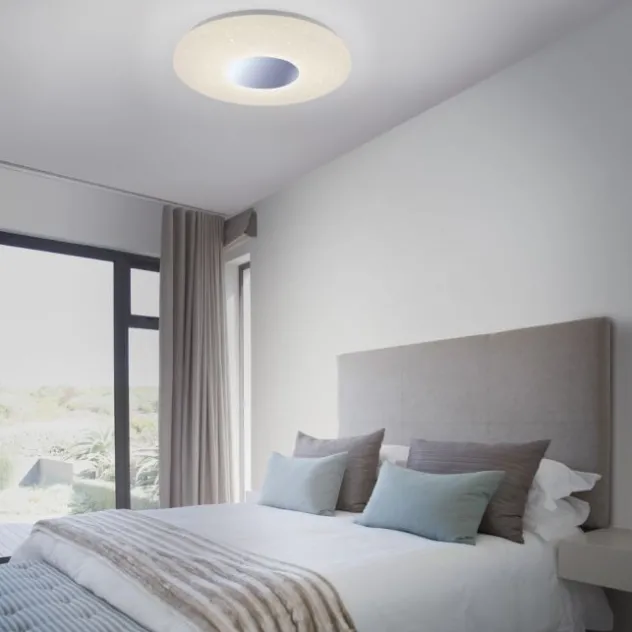 LED-Deckenleuchte, Sternenhimmel, Ø38,5cm,Chrom, Opalweiß, IP44,