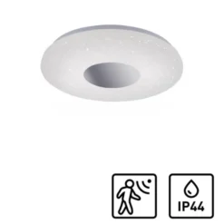LED-Deckenleuchte, Sternenhimmel, Ø38,5cm,Chrom, Opalweiß, IP44,
